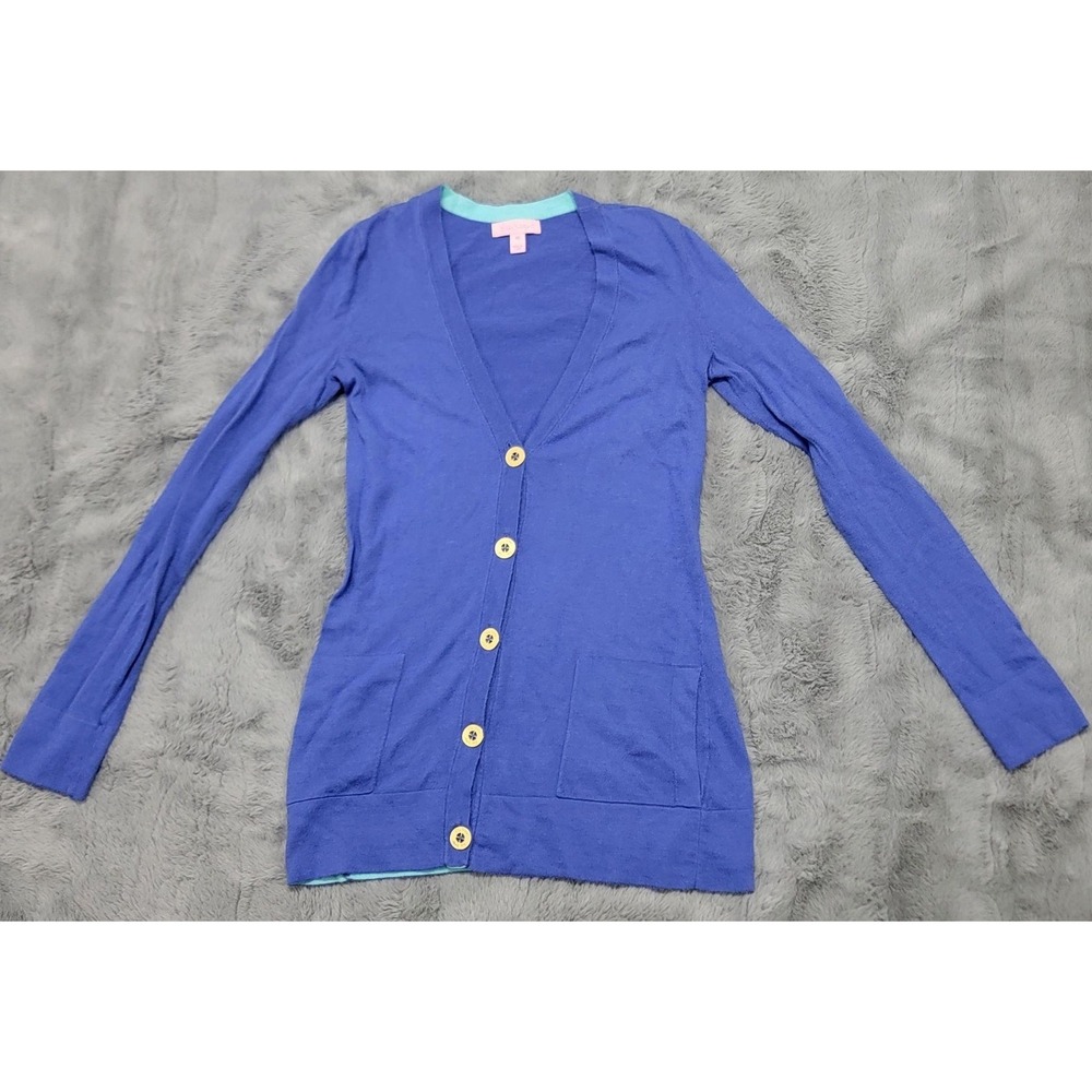 Lilly Pulitzer Sweater Womens XS Blue Heidi Knit Cardigan Button Up Pockets